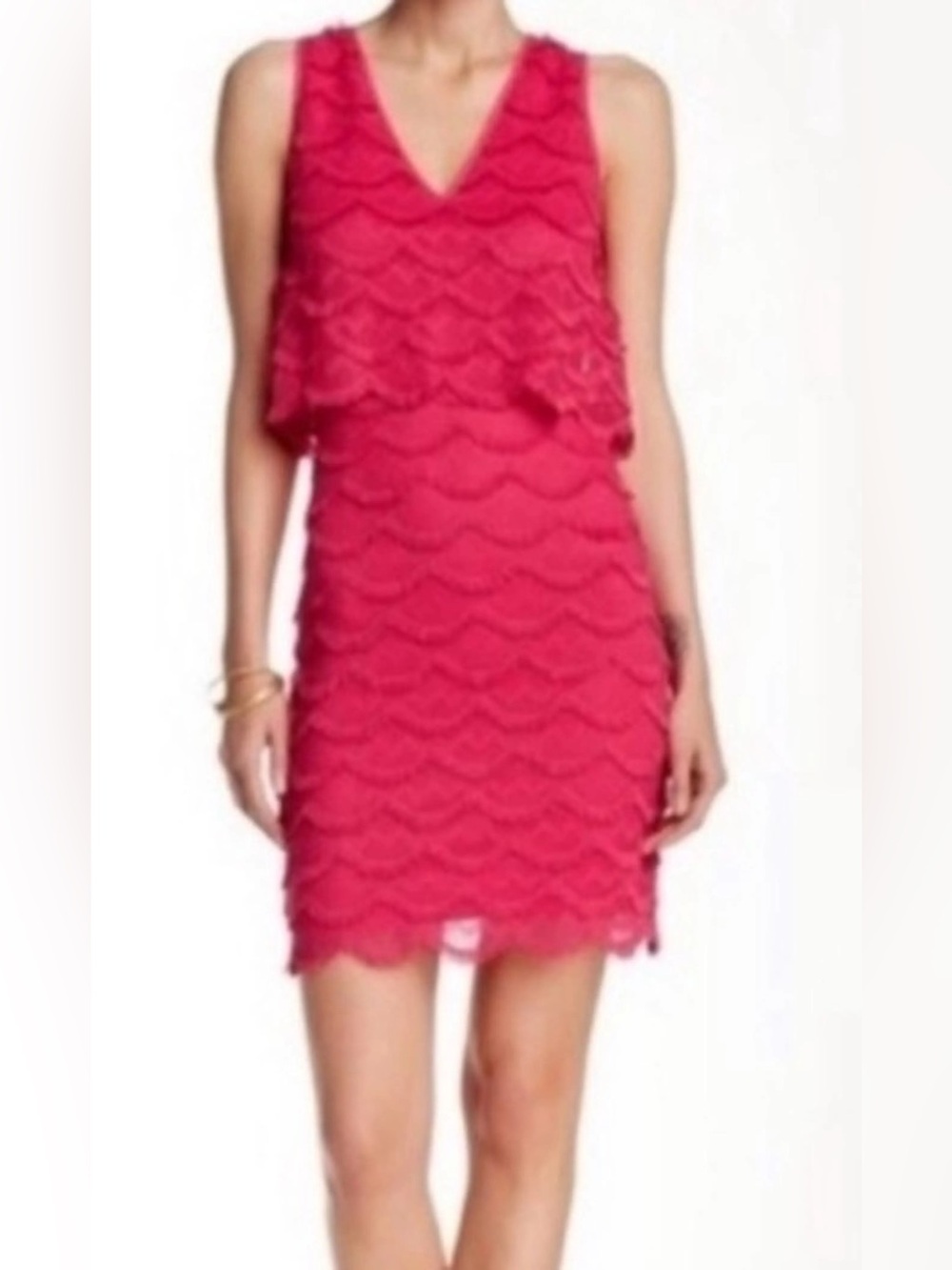 Guess Pink Fringe Tiered Dress